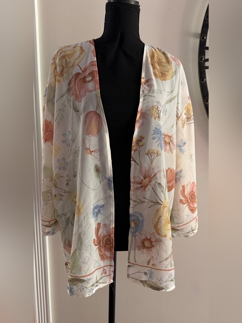Maurices White Cardigan with Pastel Floral Print